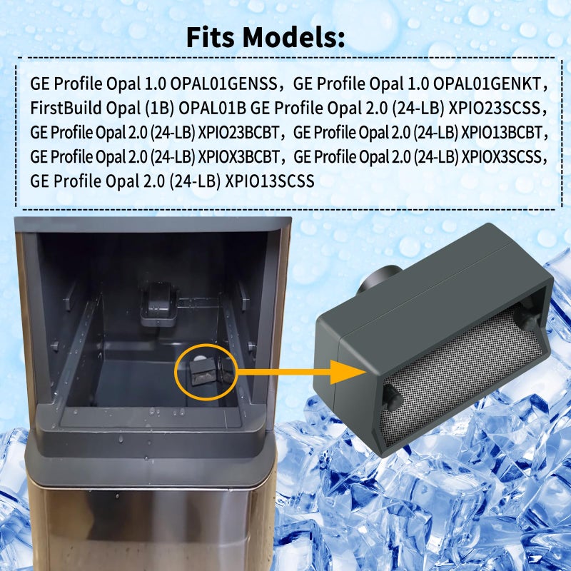 قطعة فلتر مطورة رمادية اللون، قطعة غيار بديلة تناسب صانعة الثلج. متوافقة مع: GE Profile Opal 1.0 Opal01Genss، Opal01Genkt، 2.0 (24 رطل) Xpio23Scss، Xpio23Bcbt، Xpio13Bcbt، Xpiox3Bcbt، Xpiox3Scss، Xpio13Scss - Image 3